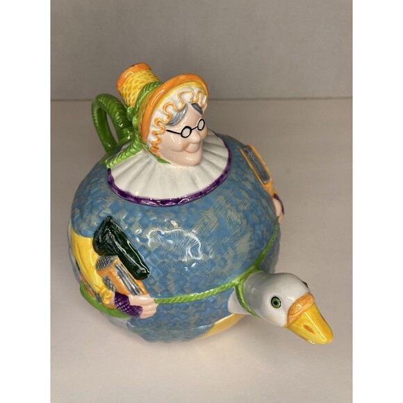 Retired Dept 56 Mother Goose Story Book Ceramic Tea Pot & Cup In One Vintage - Picture 2 of 9